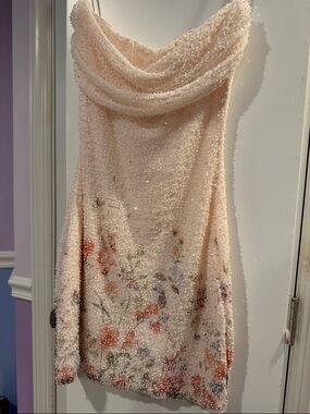 Windsor Beaded Floral Mini Dress in Blush Pink